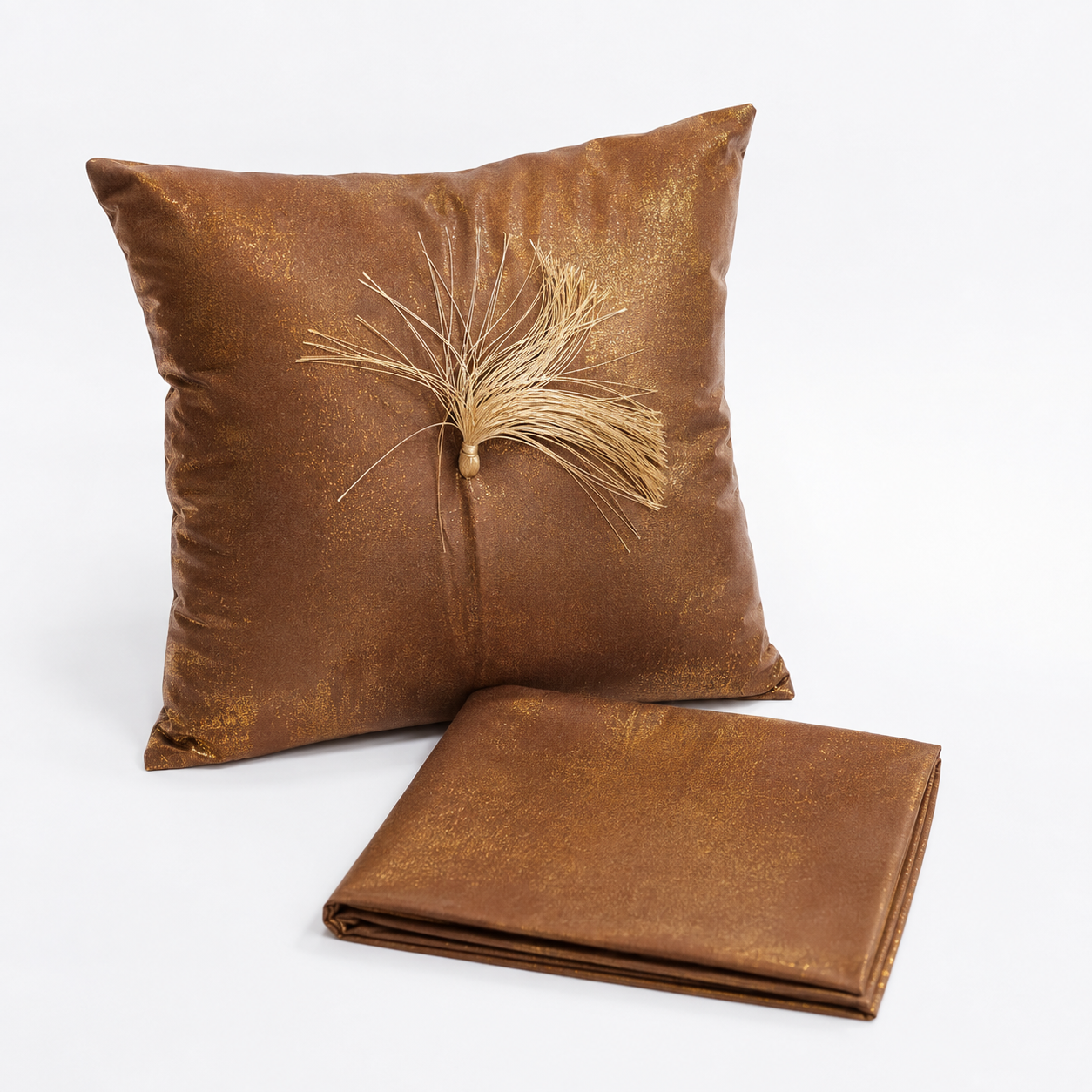 Housse de Coussin Bohème avec Pompon - Marron Doré