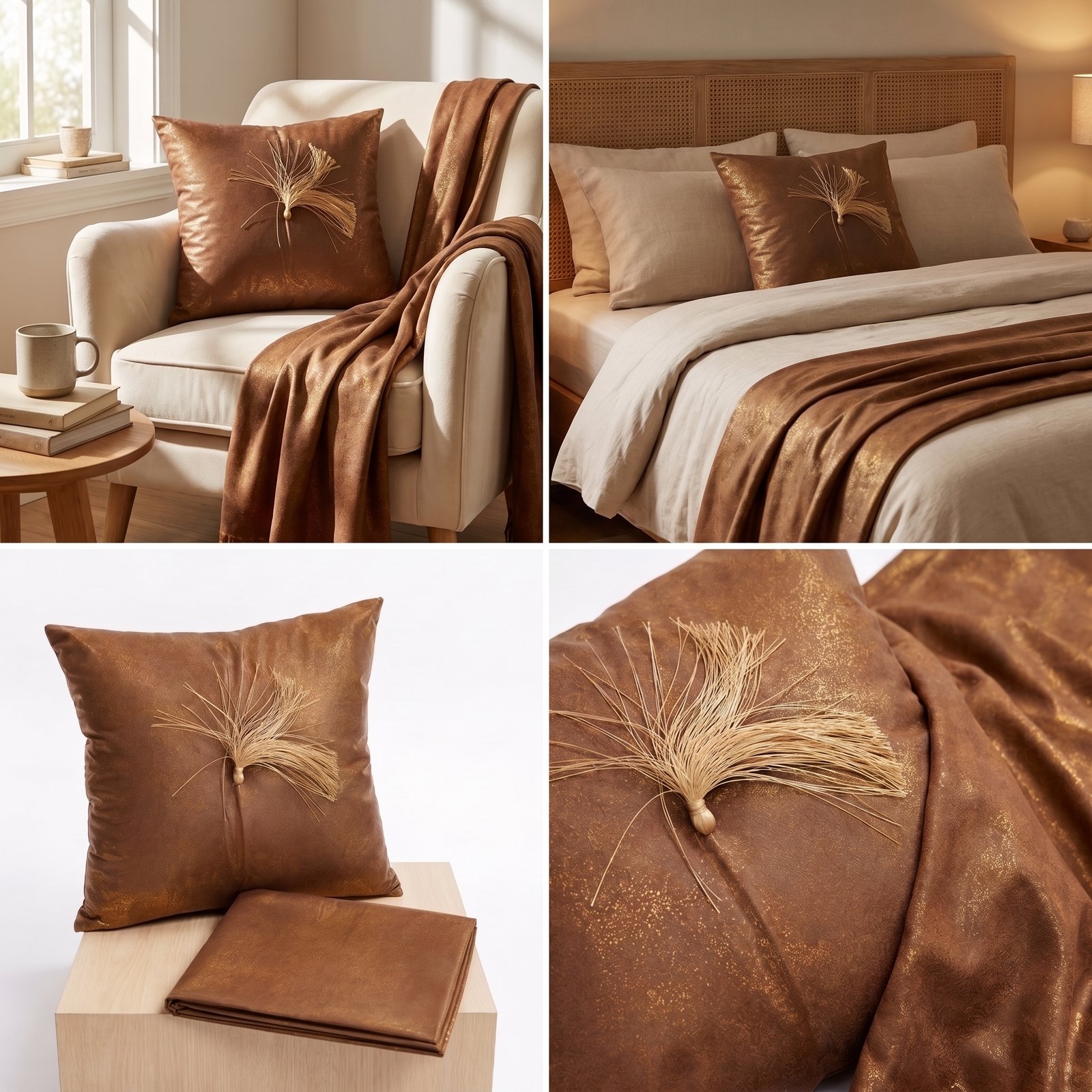 Housse de Coussin Bohème avec Pompon - Marron Doré – Image 3
