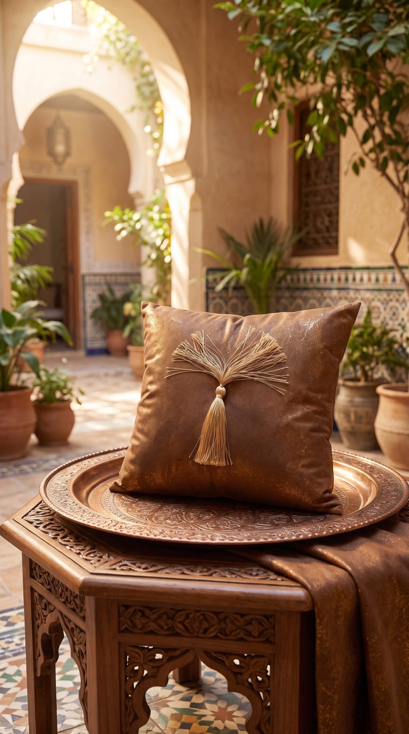 Housse de Coussin Bohème avec Pompon - Marron Doré – Image 4