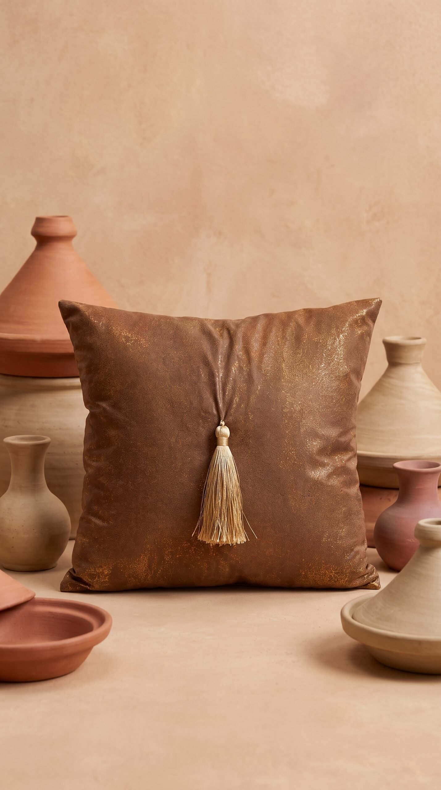 Housse de Coussin Bohème avec Pompon - Marron Doré – Image 2