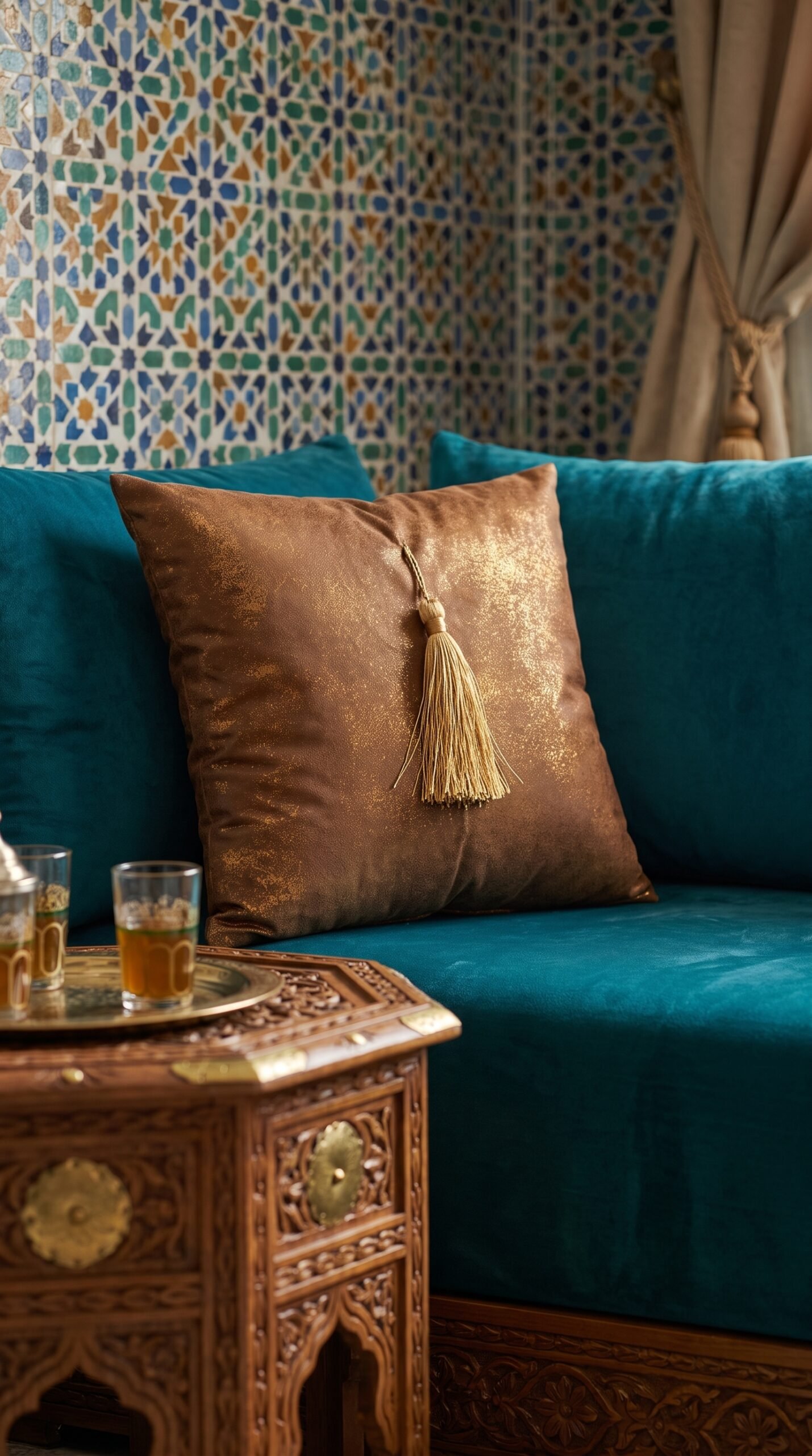 Housse de Coussin Bohème avec Pompon - Marron Doré – Image 6